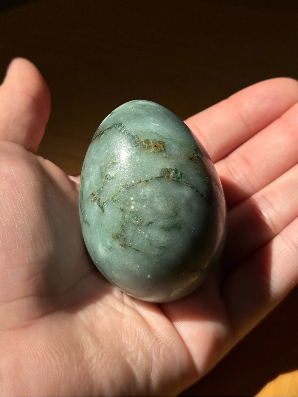 Carved 3" Green Natural Jade Stone Egg Shaped